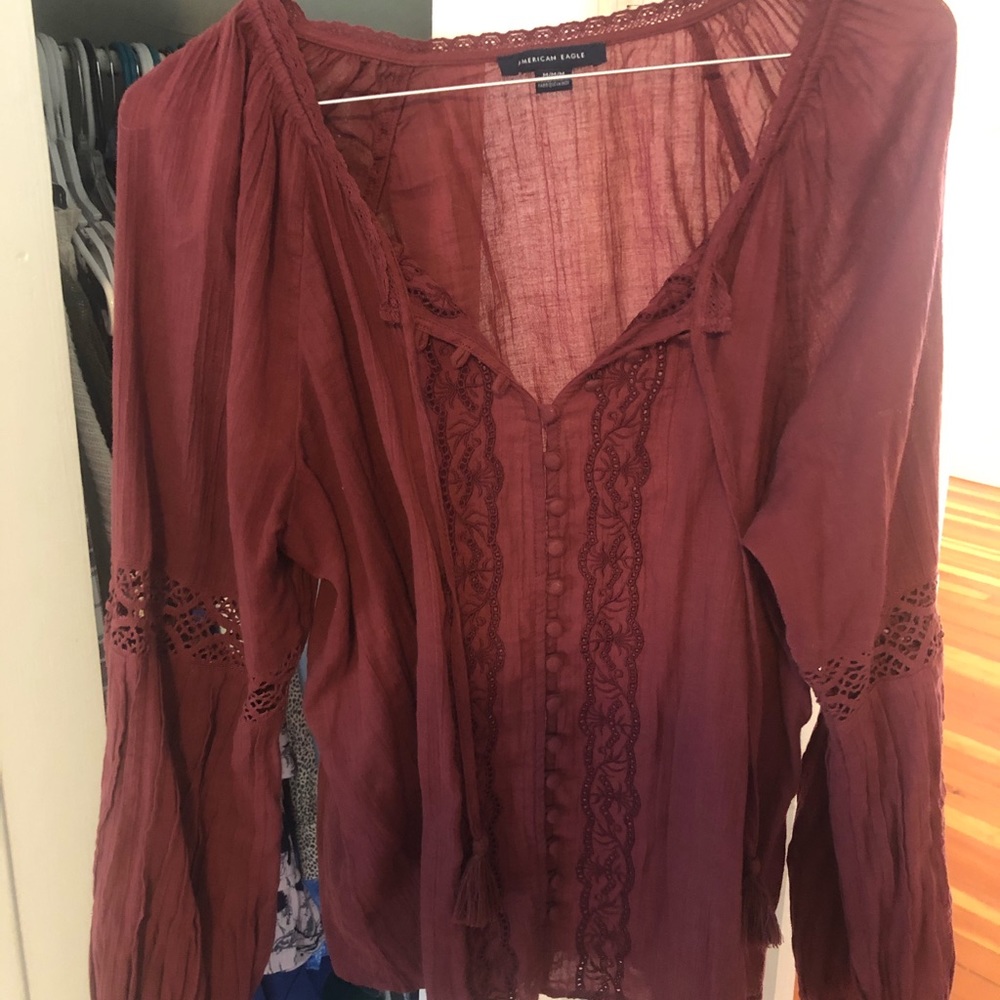 American Eagle Red Long Sleeve Top